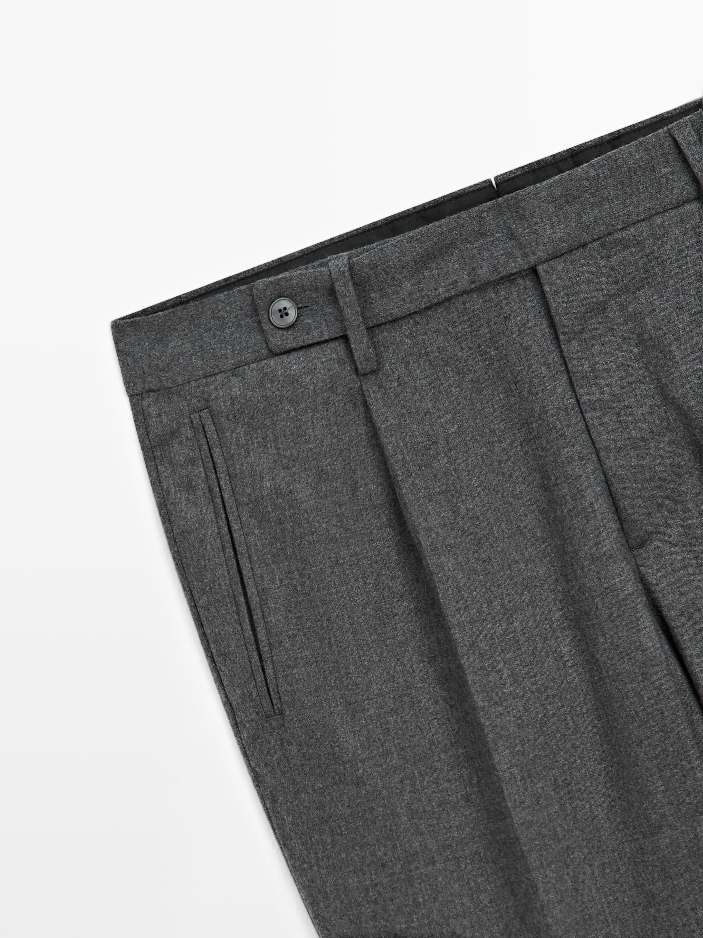 Pantalon à pinces en flanelle de laine mélangée